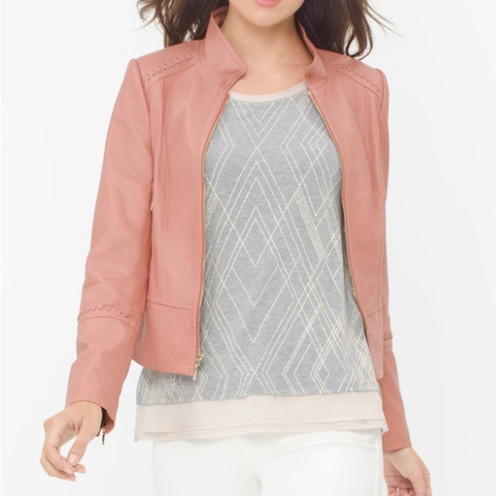 White House Black Market Whipstitch-Detail Leather Jacket, Large NWT